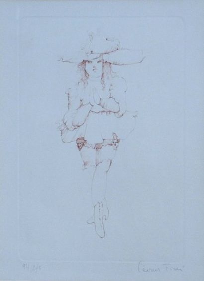 Leonor FINI. Jeune fille au chapeau. Gravure...