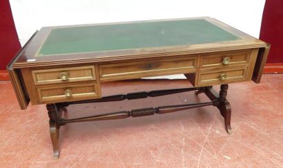 BUREAU PLAT gainé de cuir vert style Anglais....