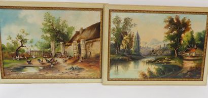 J. GATINAULT. La cour de ferme et les bords...