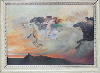 J. GATINAULT. La chevauché fantastique. Huile...