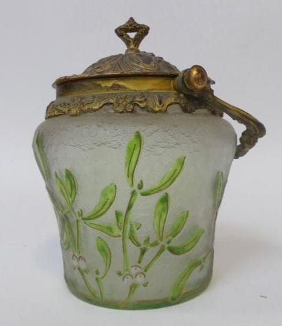 SEAU A BISCUITS en verre givré à décor de...