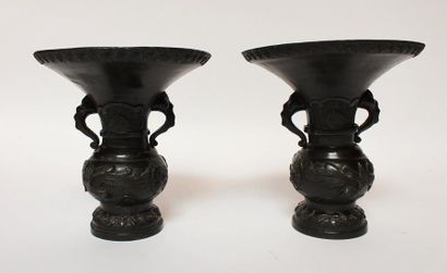 Paire de VASES en bronze à décor floral,...