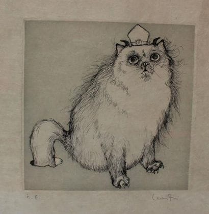Léonor FINI. Chat à la tiar. Estampe H.C....