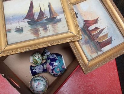 Lot comprenant deux aquarelles bateaux et...