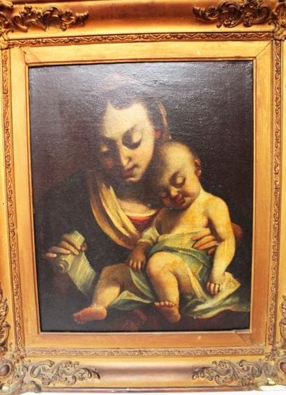 VIERGE à L'ENFANT. Huille sur toile.