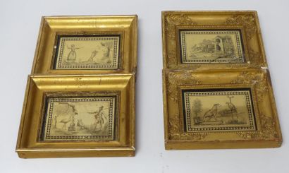 Deux paires de GRAVURES sur verre églomisé...