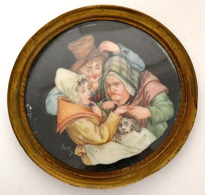 BOILLY (d'après). Miniature ronde, la diseuse...