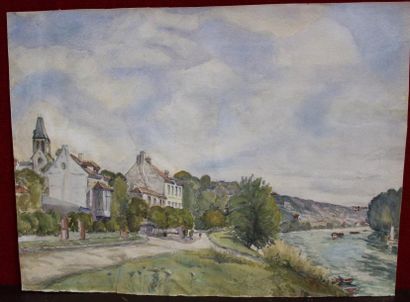 ROBINEAU. La Seine à Herblay. Aquarelle non...