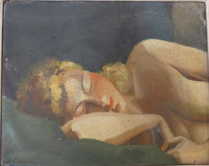 G. CLERIS. La belle endormie. Gouache sur...