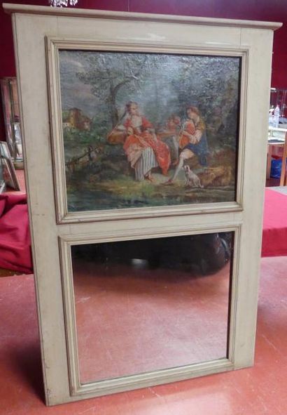 TRUMEAU en bois peint le miroir surmonté...