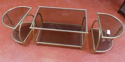 TABLE BASSE et BOUTS de CANAPE en laiton...
