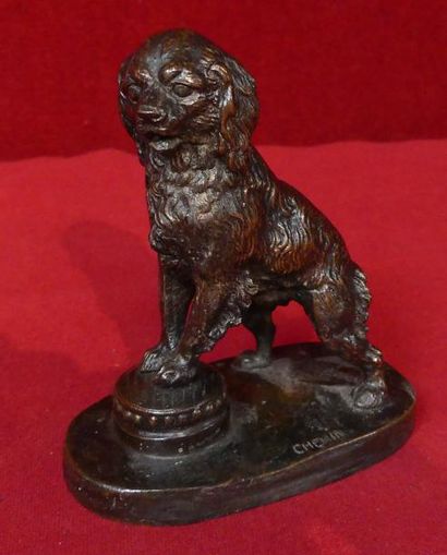 Victor CHEMIN (1825-1901). Chien sur un repose-pied....