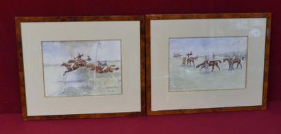 E. BLOCAILLE. Jockeys. Deux aquarelles s...