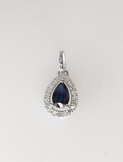 Charmant PENDENTIF goutte en or blanc, serti...