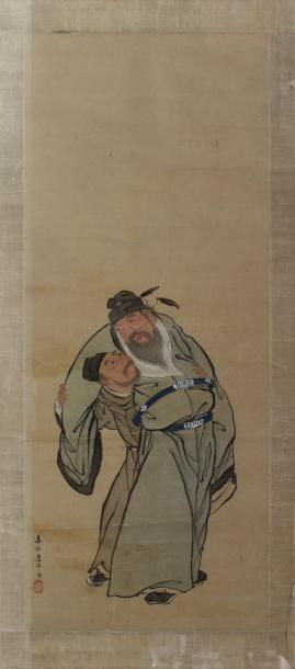 Ecole chinoise. Les amis éméchés. Peinture...