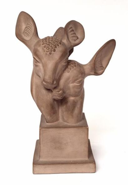 Ch. LAURENT, XXe. Têtes de biche et faon....