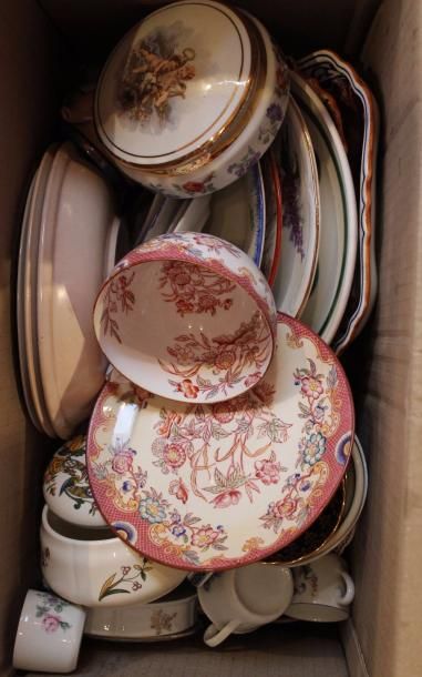 Lot comprenant assiettes, bonbonnière, tasses...