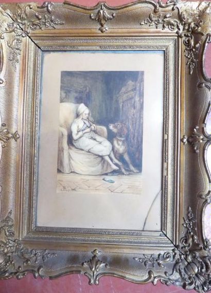 Longnet (?), daté 1875, Filette et son chien,...