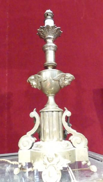 Lampe en bronze pied colonne et angelots....
