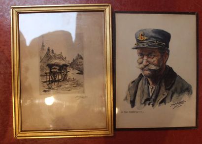 René AUBERT, Aquarelle, Le Vieux commissaire...