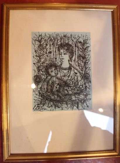 CARZOU, Mère et enfant, Lithographie numérote...
