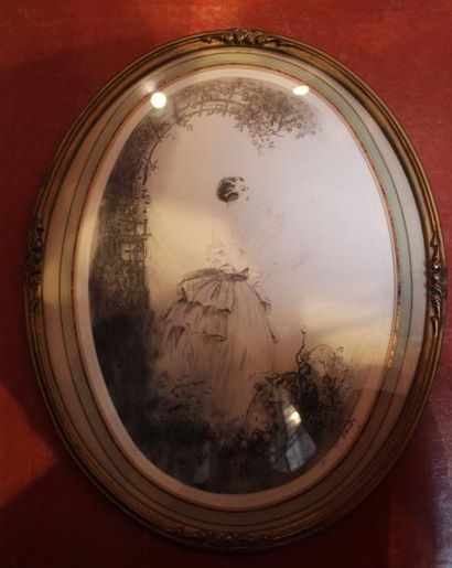 HARDY, Elégante à la rose, gravure à vue...