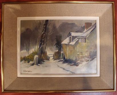 R. QUIBEL, Paysage enneigé, huile sur toile...