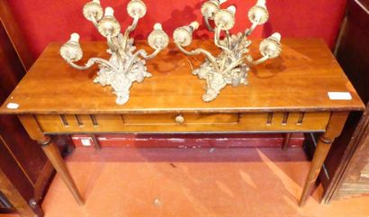 Table console en bois naturel ouvrant par...
