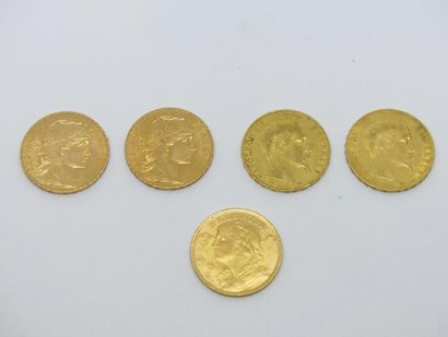 CINQ PIECES: QUATRE PIECES de 20 francs or...