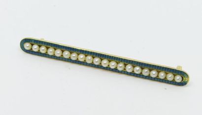 Charmante BARRETTE en or jaune émaillé turquoise...