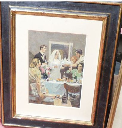 ECOLE RUSSE, Le repas de Noce, HST marouflée...