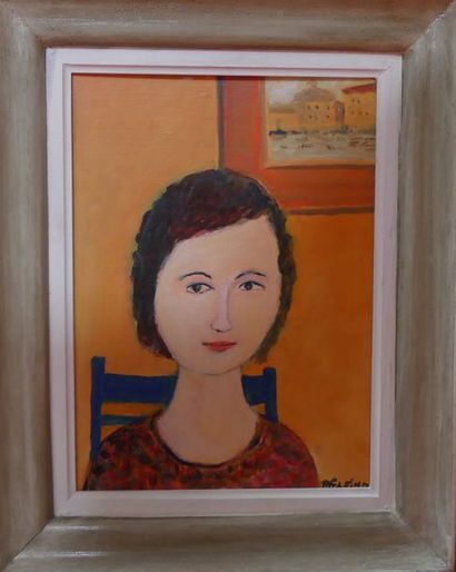 R. GARINO, La jeune fille à la chaise bleue,...