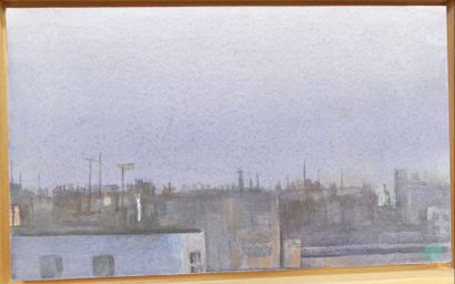Ecole française XXe. La nuit de Paris. Aquarelle...
