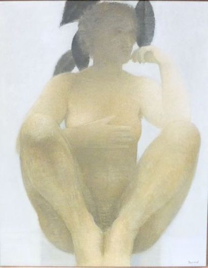 Alex BERDAL (1945), Nu accroupi. Huile sur...