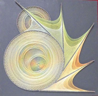 Composition en fils tendus et clous sur panneau...