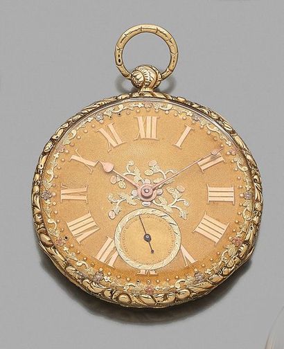 Grande MONTRE GOUSSET en or jaune guilloché,...