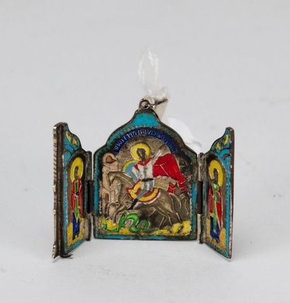 Small three-part silver 84 cloisonné icon....