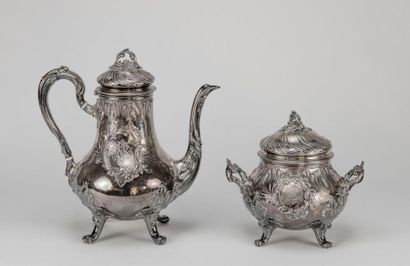*Silver teapot and sugar bowl decorated with...