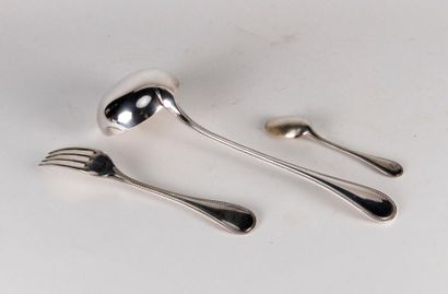 CHRISTOFLE. Cutlery set, beaded model with...