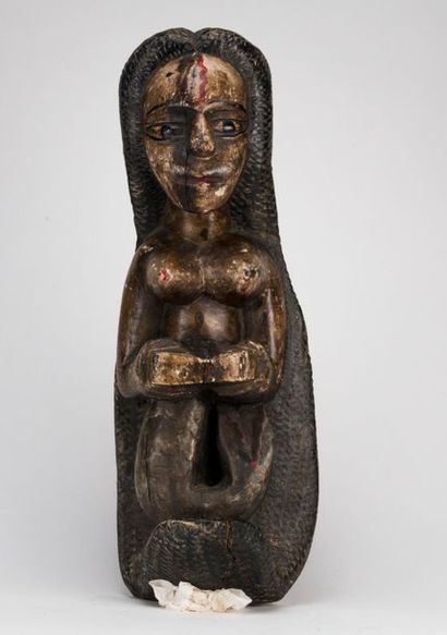 Siren in carved polychrome wood. Togo. H:...