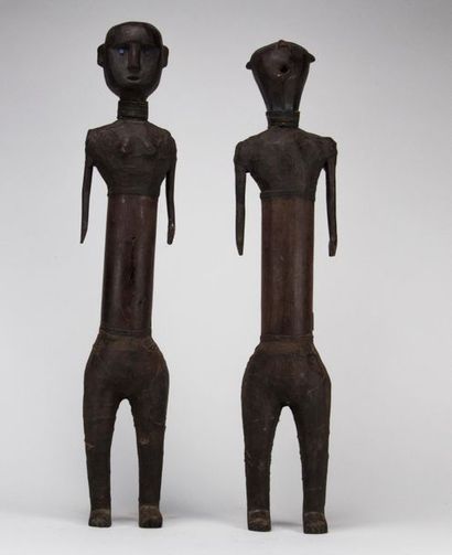 Couple in carved wood, fabric and beads....