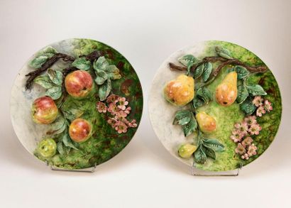 LONGCHAMP. Two large dishes in barbotine:...