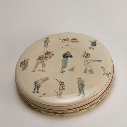 SARREGUEMINES. Porcelain candy box with children's...