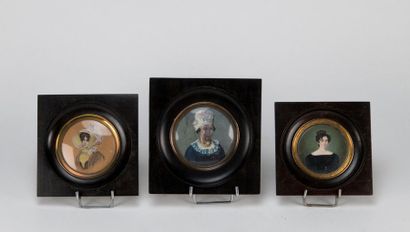 Set of three miniatures: Young woman in black,...