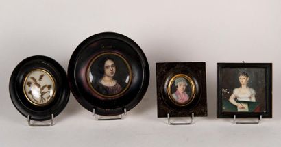 Set of three 19th century miniatures: Young...