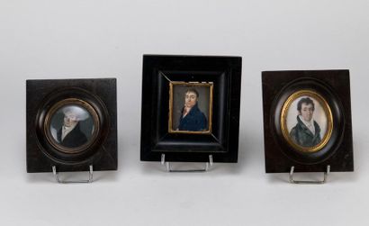 Set of three 19th century miniatures: Portrait...