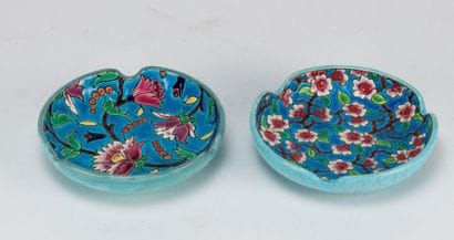 LONGWY. Two enamel tidy trays with vegetal...