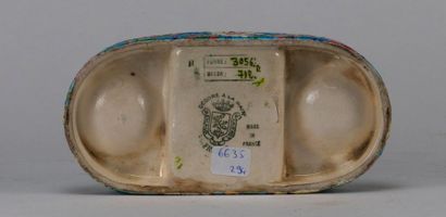 LONGWY. Enamel inkwell with vegetal decoration...
