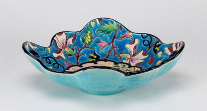 LONGWY. Poly-lobed basket in enamels with...
