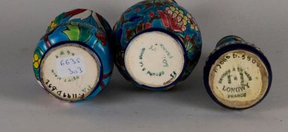 LONGWY. Enamel set with blue background comprising...